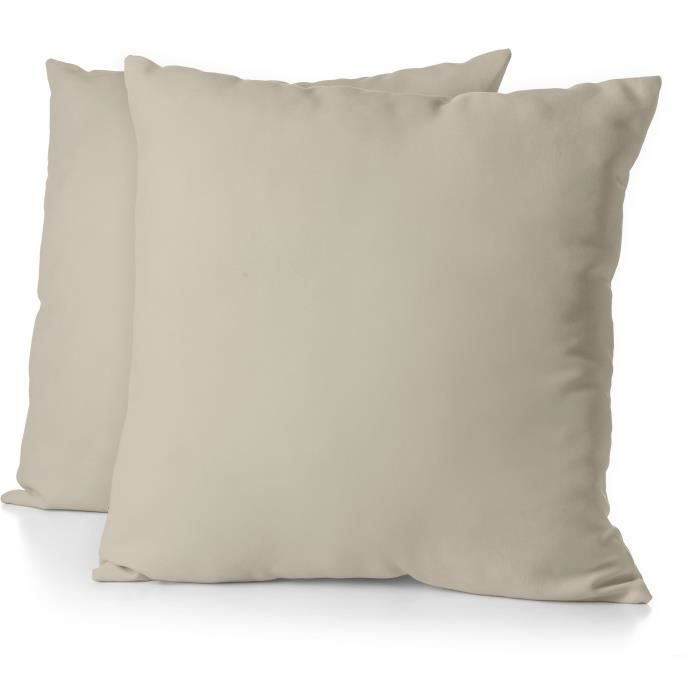 Lot de 2 taies d'oreiller - HOME LINGE PASSION - HP72086 - Microfibre 82 g - 63 x 63 cm - Beige ivoire