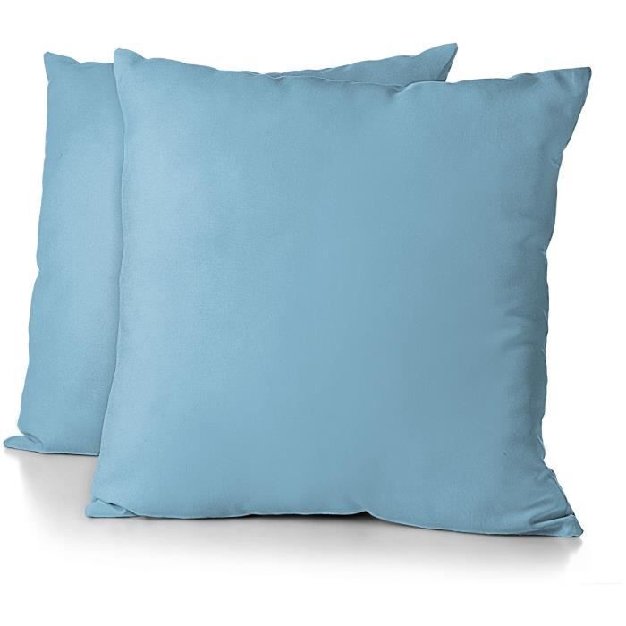 Lot de 2 taies d'oreiller - HOME LINGE PASSION - HP72090 - Microfibre 82 g - 63 x 63 cm - Bleu ciel