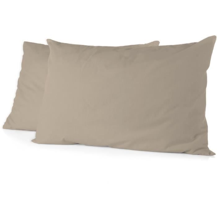 Lot de 2 taies d'oreiller - HOME LINGE PASSION - Microfibre 82 g - 50 x 70 cm - Beige