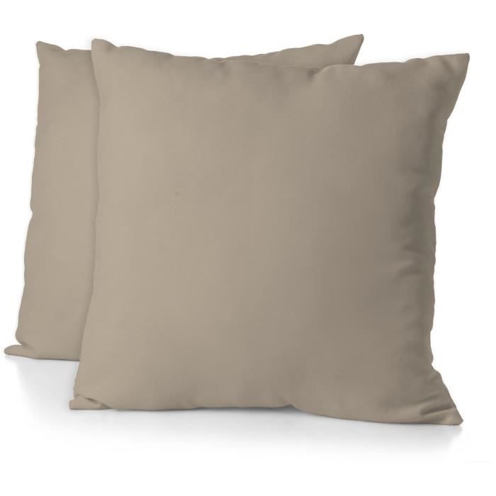 Lot de 2 taies d'oreiller - HOME LINGE PASSION - Microfibre 82 g - 63 x 63 cm - Beige