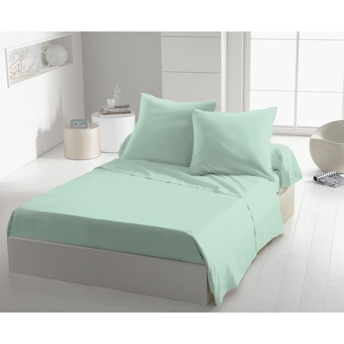Drap plat - HOME LINGE PASSION - HP72096 - Microfibre 82 g - 180 x 290 cm - Vert d'eau