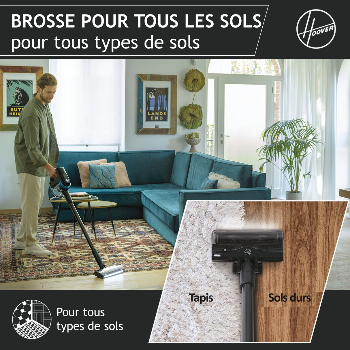 Aspirateur balai sans fil - HOOVER HF410P - Puissance 190 W - Autonomie 30 min - Réservoir 0,7 L - Noir