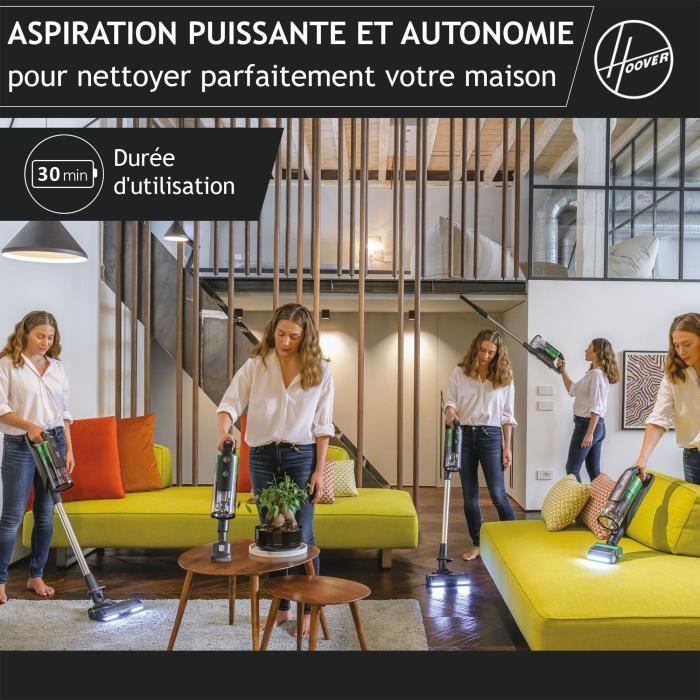 Aspirateur Balai sans fil - HOOVER HF920P - 65 AW - 86 dBA - Ecran LED - Vert / Gris