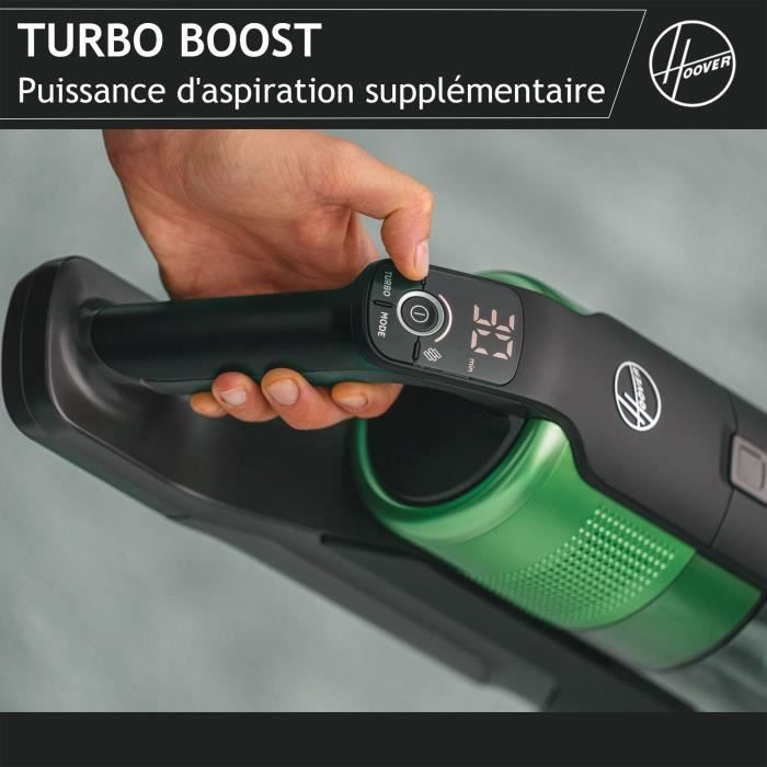 Aspirateur Balai sans fil - HOOVER HF920P - 65 AW - 86 dBA - Ecran LED - Vert / Gris