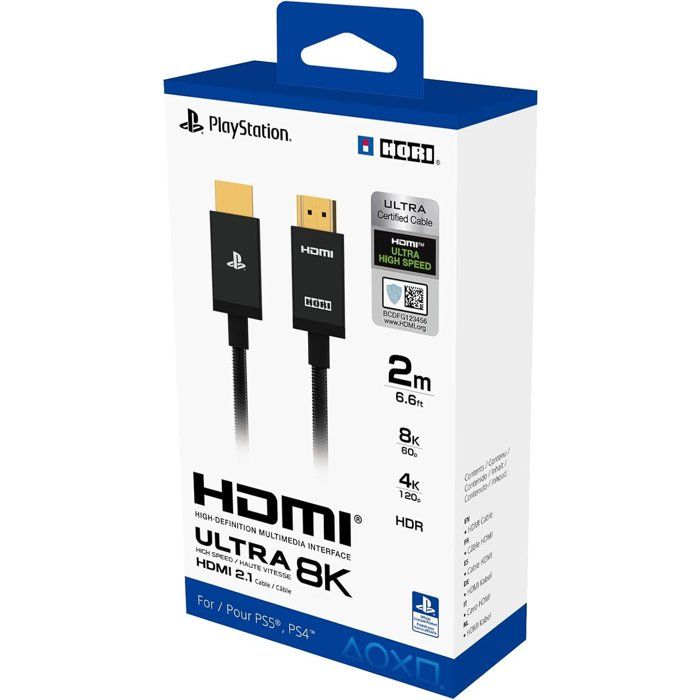 Câble HDMI 2.1 - Hori - PlayStation - Ultra haute vitesse pour PS5 - Compatibilité 8K, 4K et HDR - Nylon - Longueur 2 m - Noir