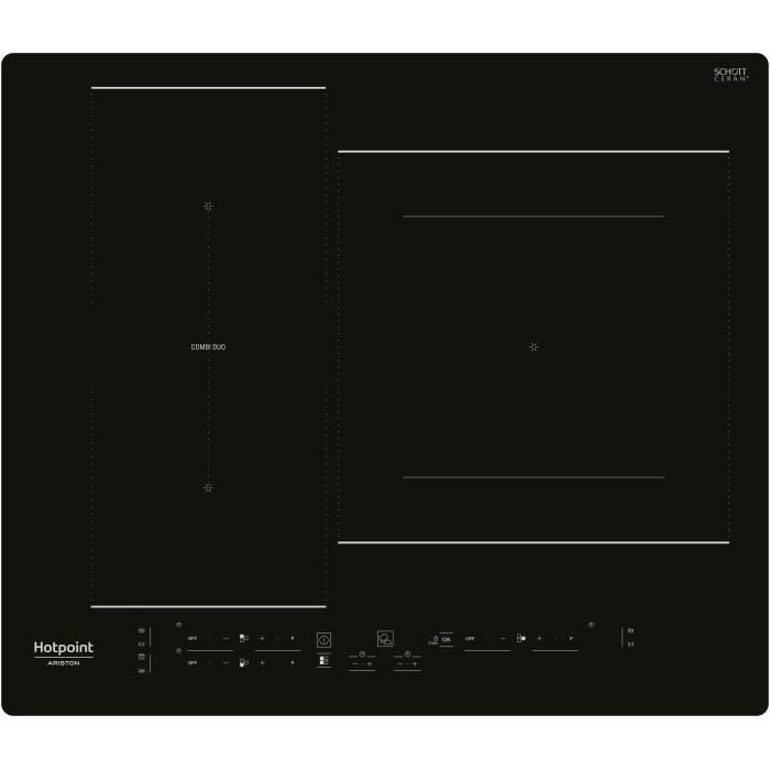 Table de cuisson induction - HOTPOINT - 3 zones - Zones modulables - L 59 x P 51 cm - HB2760BNE - 7200W total - Noir