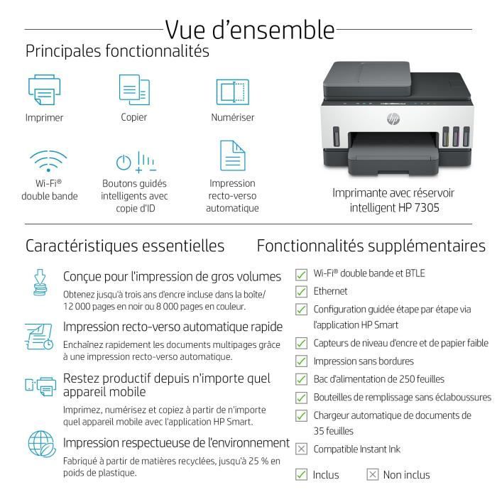 Imprimante Tout-en-un HP Smart Tank 7305 - Jet d'encre thermique - Couleur - A réservoir d'encre