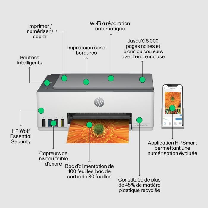 Imprimante tout-en-un HP Smart Tank 5105 couleur a réservoir d'encre
