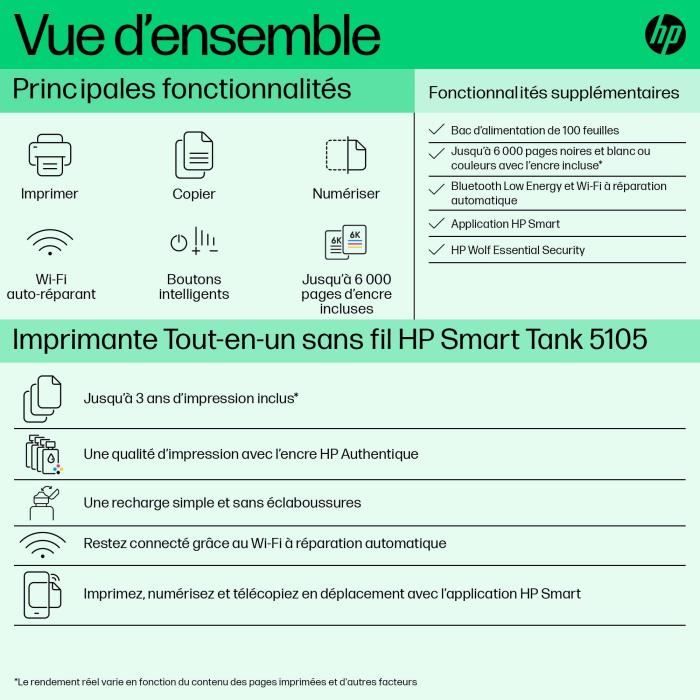 Imprimante tout-en-un HP Smart Tank 5105 couleur a rÈservoir d'encre