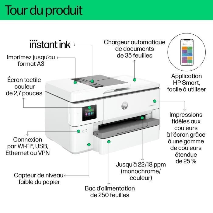 Imprimante HP OfficeJet Pro 9720e A3 Tout-en-un recto-verso, 3 mois Instant Ink inclus avec HP+