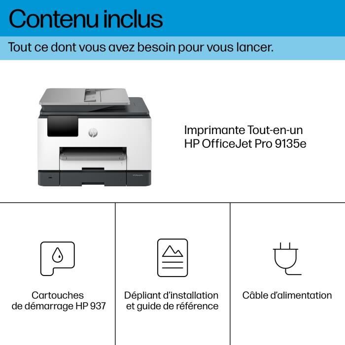 Imprimante HP OfficeJet Pro 9135e Tout-en-un Couleur Recto Verso, 3 mois Instant Ink inclus avec HP+