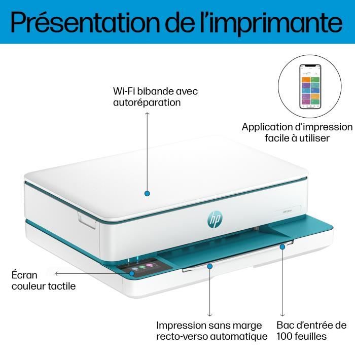 Imprimante tout-en-un HP Envy 6122e Jet d'encre couleur - Copie Scan - 3 mois d'Instant ink inclus avec HP+