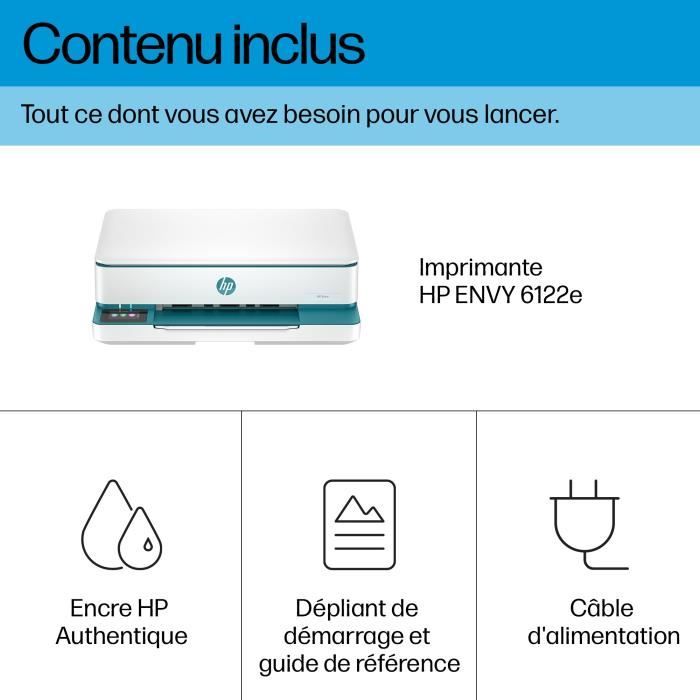 Imprimante tout-en-un HP Envy 6122e Jet d'encre couleur - Copie Scan - 3 mois d'Instant ink inclus avec HP+