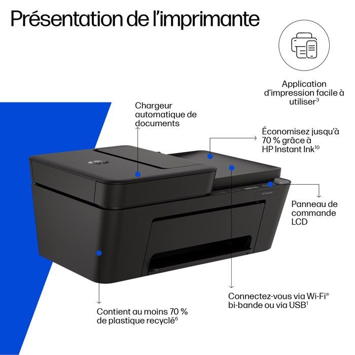 Imprimante tout-en-un HP DeskJet 4310 jet d'encre couleur - 3 mois d'Instant ink inclus avec HP+
