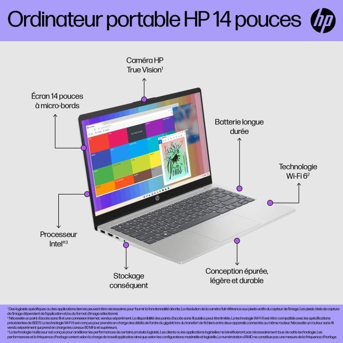 PC Portable HP 14-ep1006nf - Windows 11 - 14 FHD - Core 5 120U - RAM 16Go - Stockage 512Go SSD - AZERTY