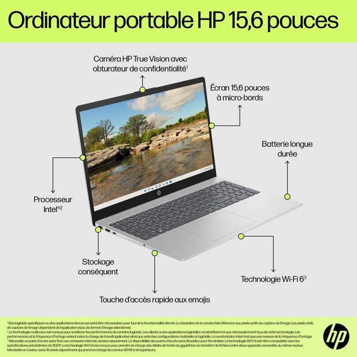 PC Portable HP 15-fd0101nf - Windows 11 - 15,6 FHD - Core i3-N305 - RAM 8Go - Stockage 512Go SSD - AZERTY