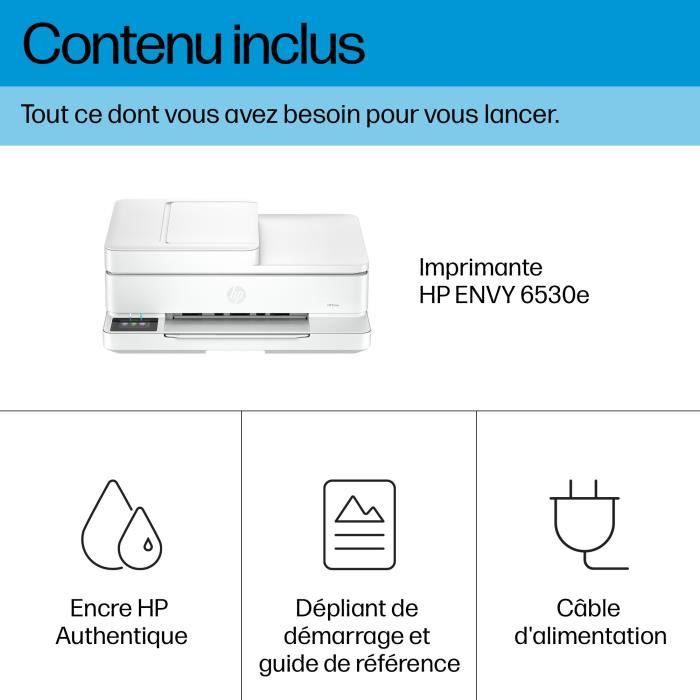 Imprimante tout-en-un HP Envy 6530e Jet d'encre couleur - Copie Scan - 3 mois d'Instant ink inclus avec HP+