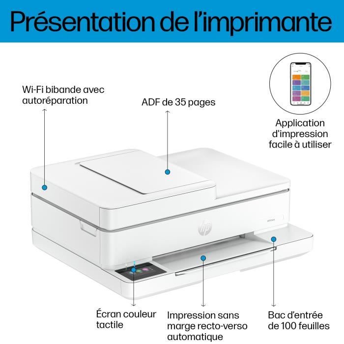Imprimante tout-en-un HP Envy 6530e Jet d'encre couleur - Copie Scan - 3 mois d'Instant ink inclus avec HP+