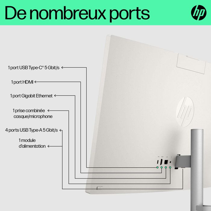 PC Tout-en-un HP 24-cr0089nf - Windows 11 - 23,8 FHD IPS - Ryzen 7 7730U - RAM 16Go - 512Go SSD - Clavier et souris sans fil