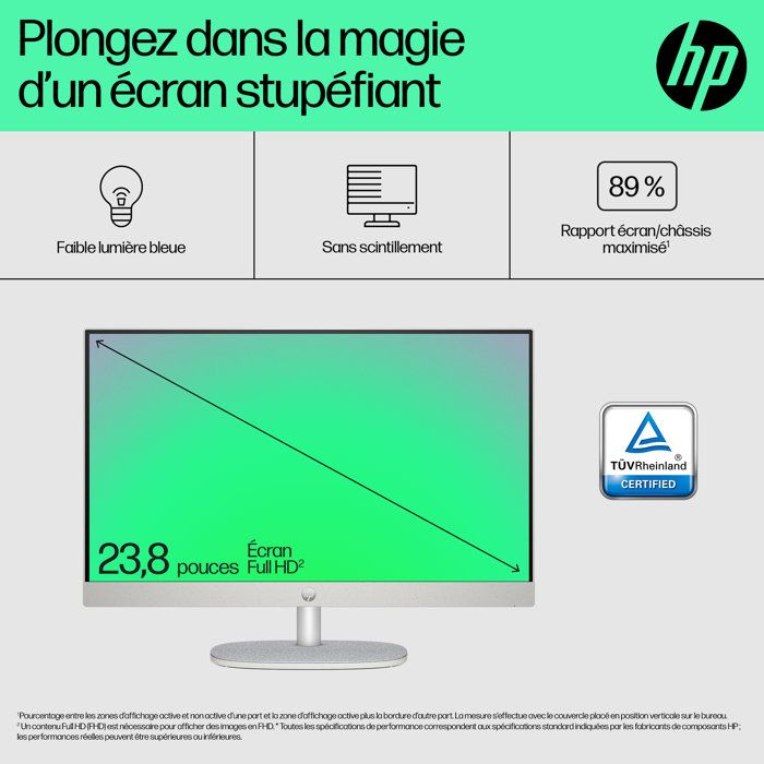 PC Tout-en-un HP 24-cr0091nf - Windows 11 - 23,8 FHD IPS - Athlon Silver 7120U - RAM 8Go - 512Go SSD - Clavier et souris filaires