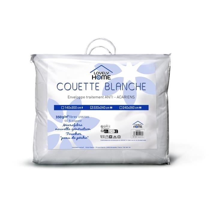 Couette tempérée 350gr/m² antiacariens LOVELY HOME - 220 x 240 cm - Blanc