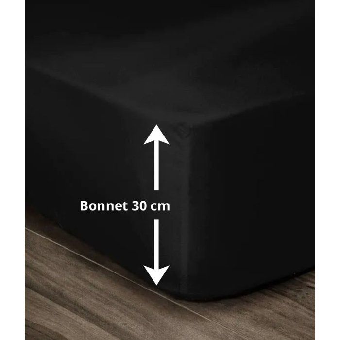 LOVELY HOME Drap Housse 100% coton 160x200x30 cm noir