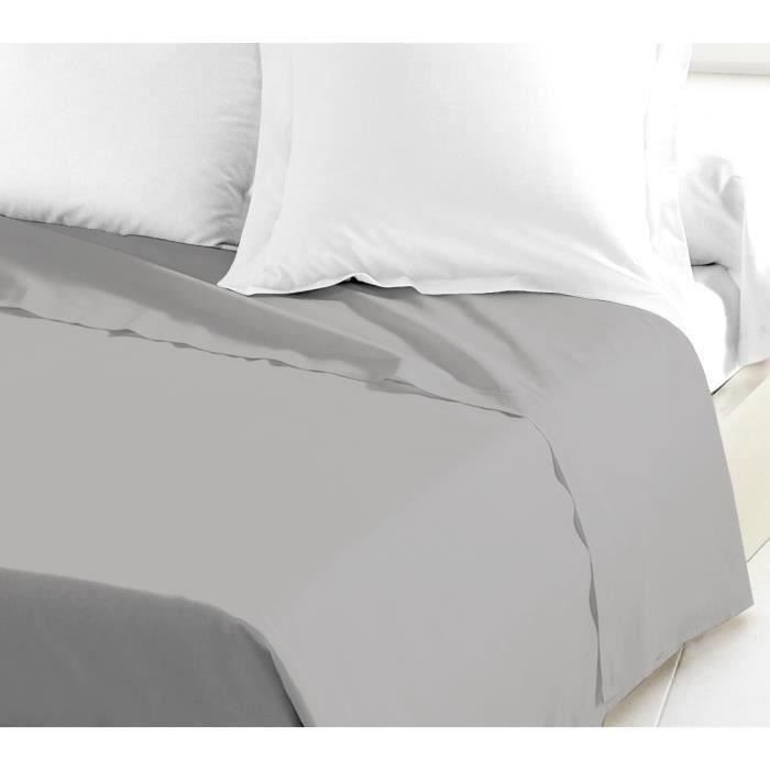 Drap Plat - LOVELY HOME - 100% coton - 180 x 290 cm - Gris Clair
