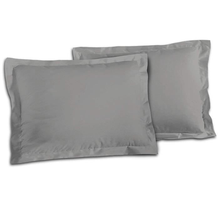LOVELY HOME Lot de 2 Taies d'Oreillers 100% coton 50x70 cm - Gris clair