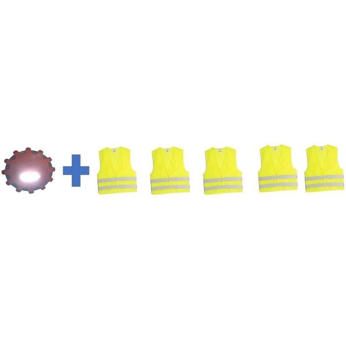 Pack sécurité - HTC EQUIPEMENT-1 disque d'avertissement lumineux 15 LED + 5 gilets de sécurité adulte XL