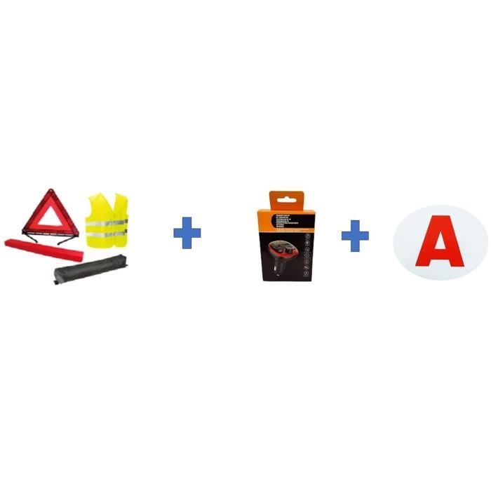 Pack sécurité - HTC EQUIPEMENT - Jeunes conducteurs - 1 gilet de sécurité + 1 triangle, 1 transmetteur fm, 1 disque électrostatique