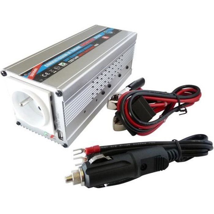 Convertisseur 12V / 24V automatique vers 220V- HTC TECHNIC- 350W avec prise USB-A 0.5A