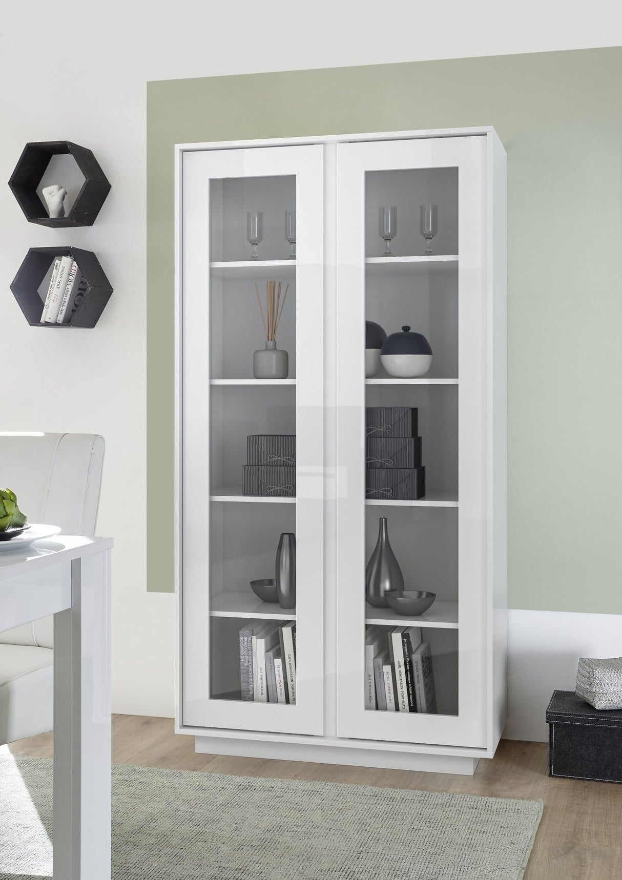 Vitrine - ICEBERG - Blanc laqué brillant - 2 Portes - Fabrication Italienne - 92 x 43 x 179 cm