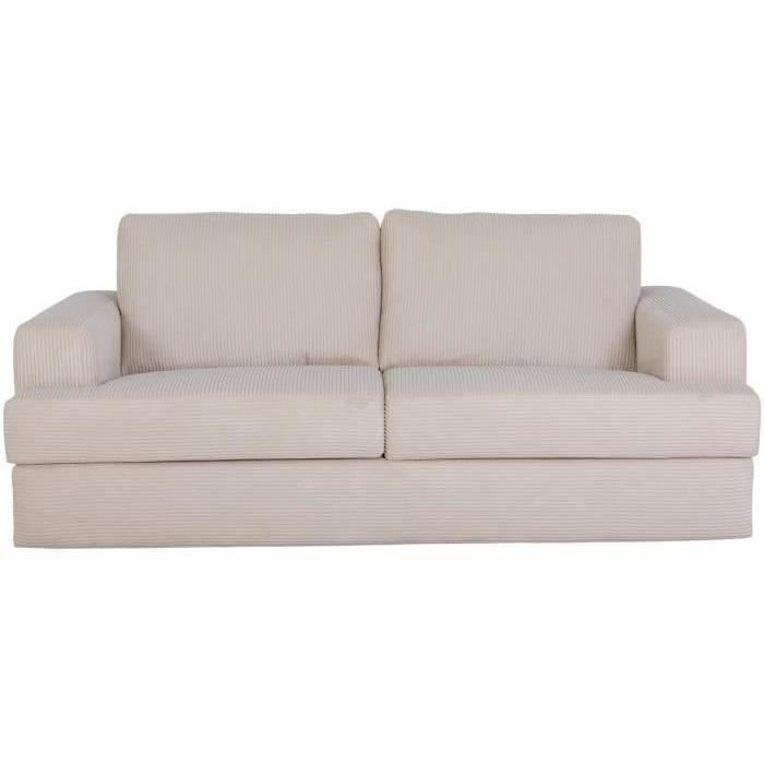 Canapé convertible express - 3 places - IGOR - Tissu velours côtelé - Perle - Matelas 15 cm - 211 x 107 x 90 cm - DUNLOPILLO