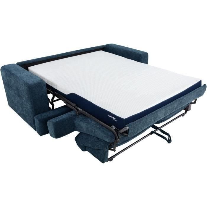Canapé convertible express - 3 places - IGOR - Tissu gauffré - Saphir - Matelas 15 cm - 211 x 107 x 90 cm - DUNLOPILLO