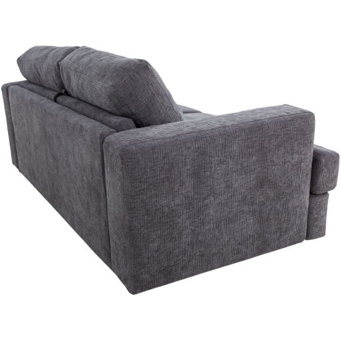 Canapé convertible express - 3 places - IGOR - Tissu gauffré - Gris souris - Matelas 15 cm - 211 x 107 x 90 cm - DUNLOPILLO