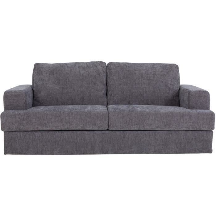 Canapé convertible express - 3 places - IGOR - Tissu gauffré - Gris souris - Matelas 15 cm - 211 x 107 x 90 cm - DUNLOPILLO