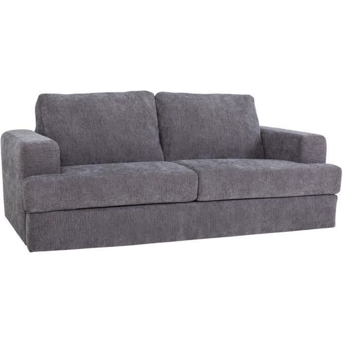 Canapé convertible express - 3 places - IGOR - Tissu gauffré - Gris souris - Matelas 15 cm - 211 x 107 x 90 cm - DUNLOPILLO