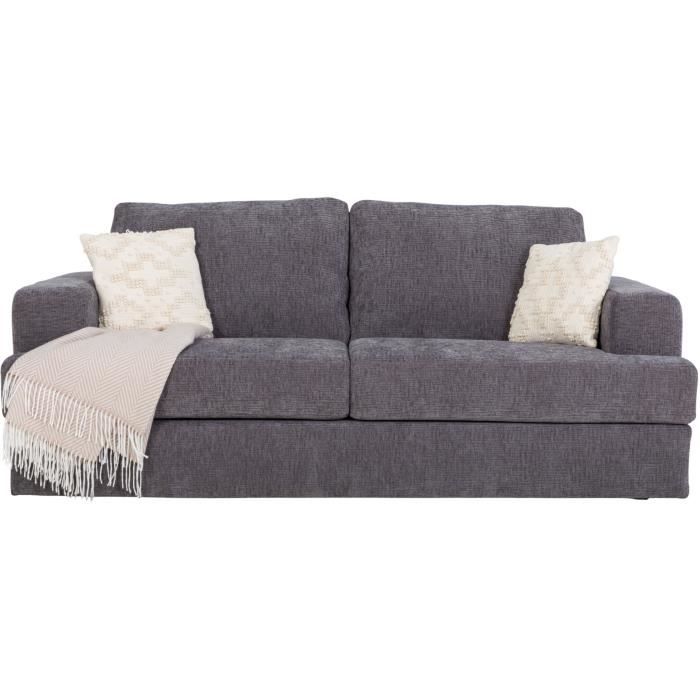 Canapé convertible express - 3 places - IGOR - Tissu gauffré - Gris souris - Matelas 15 cm - 211 x 107 x 90 cm - DUNLOPILLO