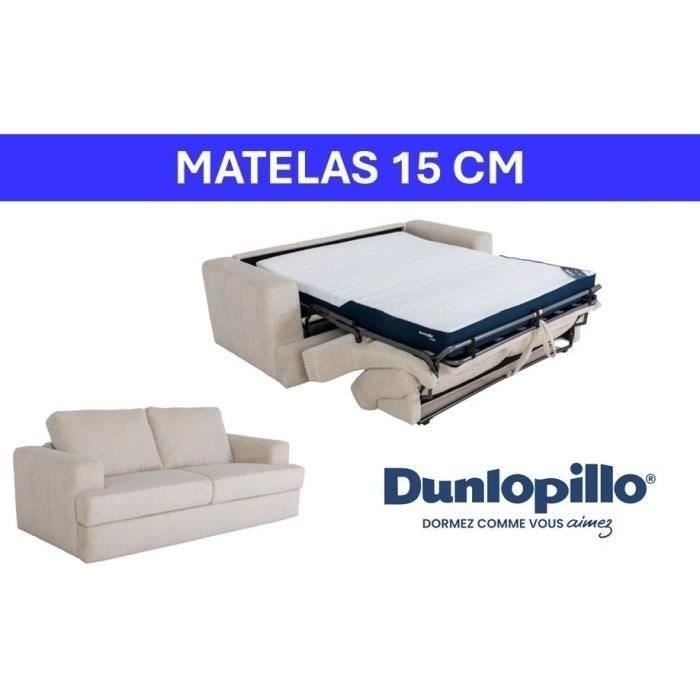 Canapé convertible express - 3 places - IGOR - Tissu velours côtelé - Perle - Matelas 15 cm - 231 x 107 x 90 cm