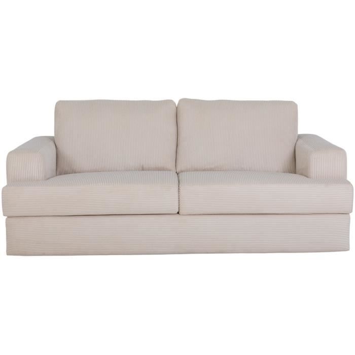 Canapé convertible express - 3 places - IGOR - Tissu velours côtelé - Perle - Matelas 15 cm - 231 x 107 x 90 cm