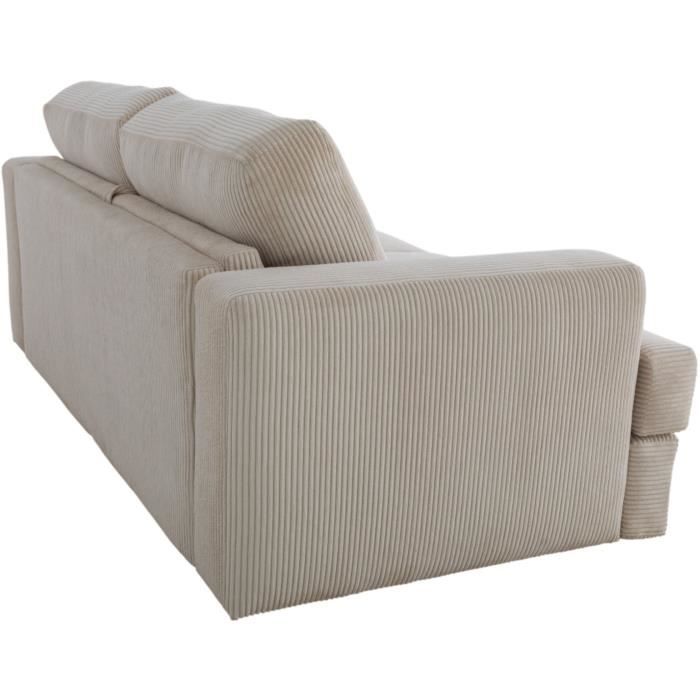 Canapé convertible express - 3 places - IGOR - Tissu velours côtelé - Perle - Matelas 15 cm - 231 x 107 x 90 cm