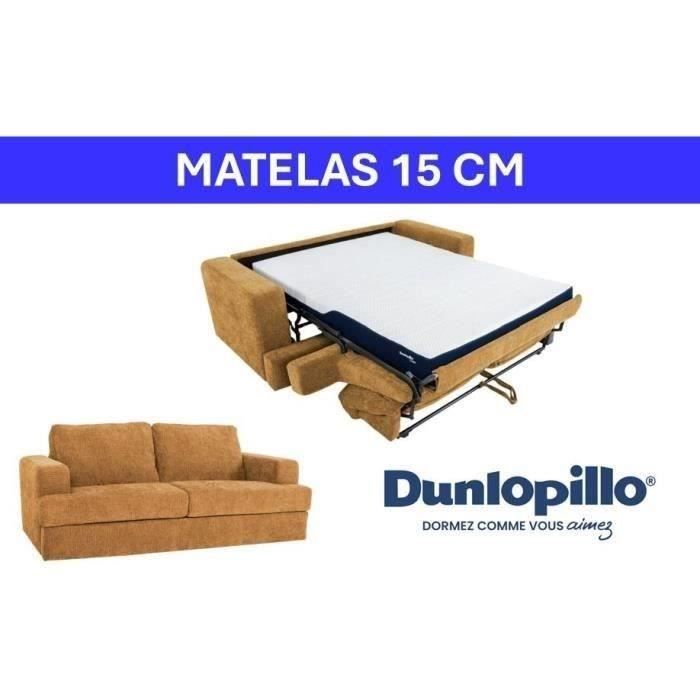 Canapé convertible express - 3 places - IGOR - Tissu gauffré - Ocre - Matelas 15 cm - 231 x 107 x 90 cm