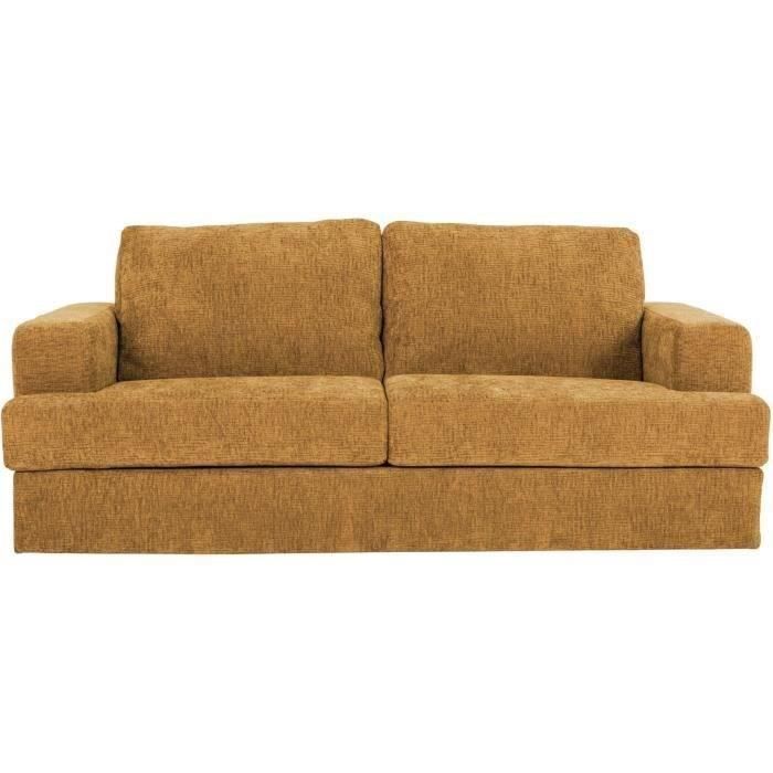 Canapé convertible express - 3 places - IGOR - Tissu gauffré - Ocre - Matelas 15 cm - 231 x 107 x 90 cm