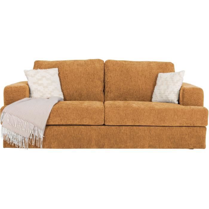 Canapé convertible express - 3 places - IGOR - Tissu gauffré - Ocre - Matelas 15 cm - 231 x 107 x 90 cm