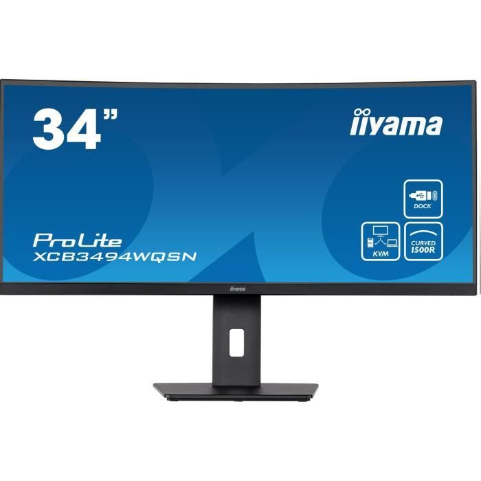 Ecran PC IncurvÈ - IIYAMA XCB3494WQSN-B5 - 34 UWQHD - Dalle VA - 0.4 ms - 120Hz - HDMI / DisplayPort / USB / KVM / Docking USB-C
