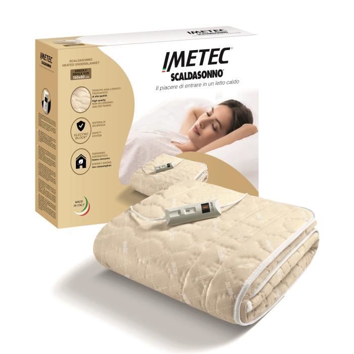 Surmatelas Chauffant - Imetec - Chauffe-lit Pour Lit Double 150 x 80 cm - 2 Commandes avec 2 TempÈratures - Lavable