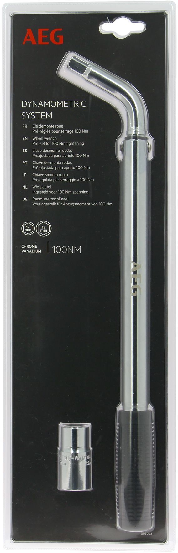 Clé démonte-roue dynamométrique préréglée a 100N/m - AEG - Douille réversible de 17 et 19mm - Acier au chrome-vanadium