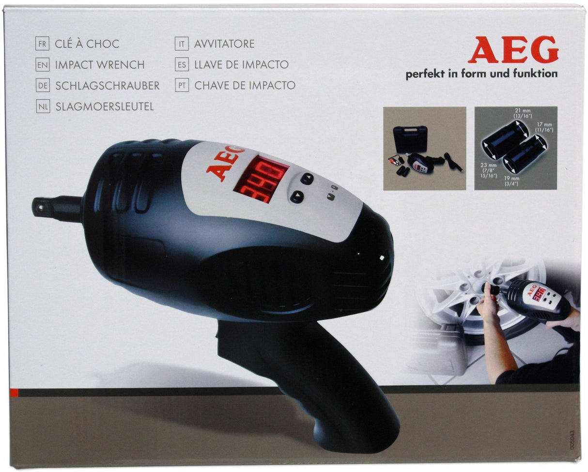 Clé a choc démonte-roue 12V 34 DaNm 2 douilles : 17-19 21-23 allume cigare ou batterie - AEG - Carré standard ½''