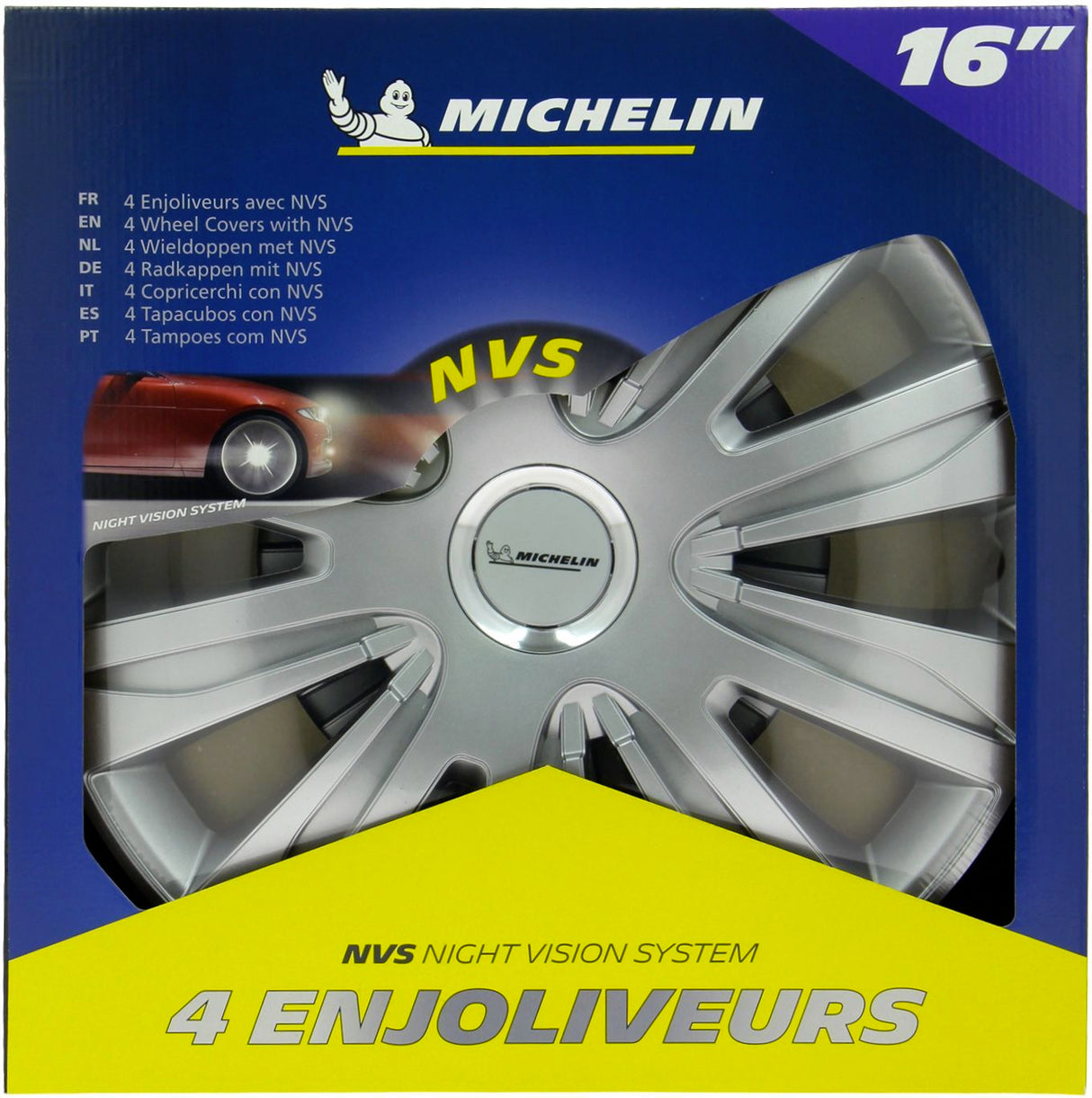 Lot de 4 enjoliveurs gris métallisés - MICHELIN - 16 pouces - Fixation simple par clips - NVS 42 pastille réflechissante