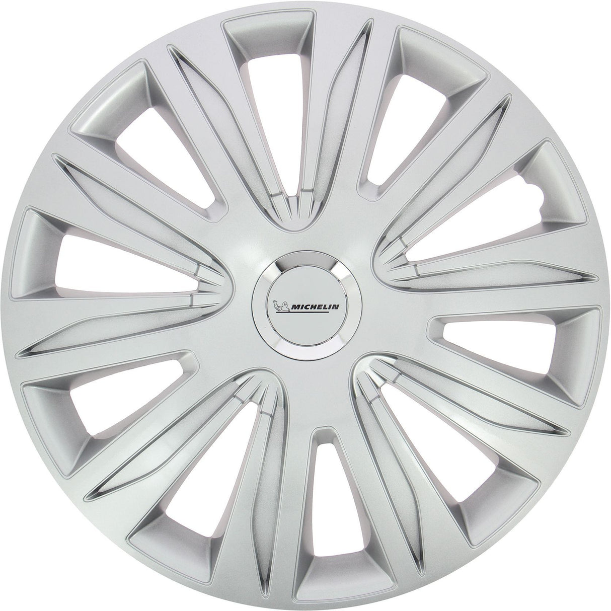 Lot de 4 enjoliveurs gris métallisés - MICHELIN - 16 pouces - Fixation simple par clips - NVS 42 pastille réflechissante
